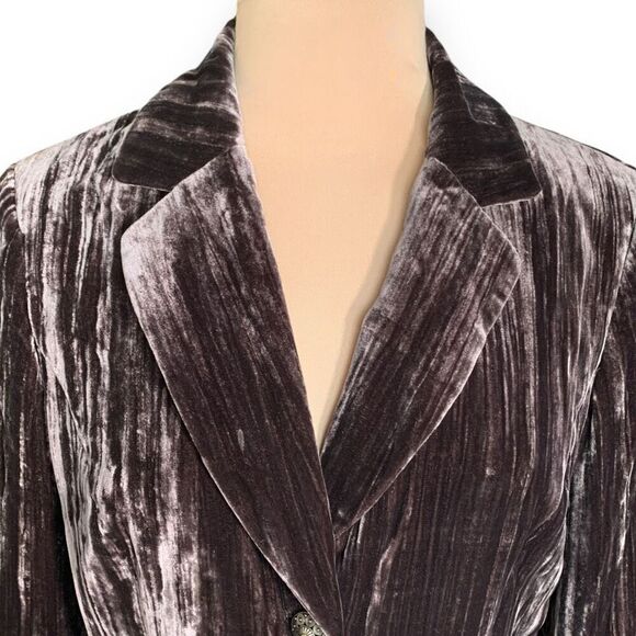 Vintage Tesori Blazer Jacket Crushed Brown Velvet Gold Metallic Button Tailored - Picture 4 of 8